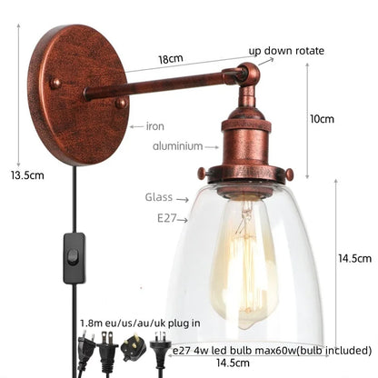 Decorbites™ LED-Wandleuchte mit Zugschalter Industrie-Stil Vintage-Schlafzimmerlampe