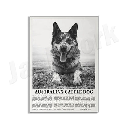 Decorbites™ Poster mit Schwarz- und Weiß-Hunderassen: Windhund, Cocker Spaniel, Akita, Malamute, Vieh-Hund