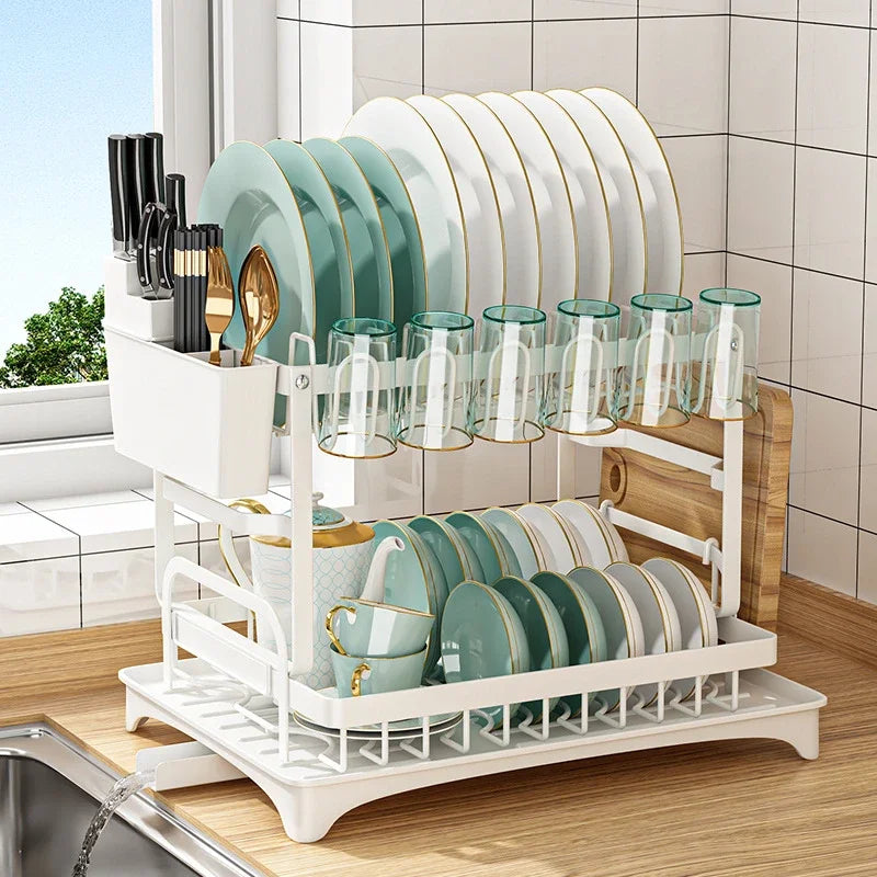 Decorbites™ Küchen-Geschirr-Abtropfgestell mit Stäbchenbehälter - Platzsparender Arbeitsplatten-Organizer