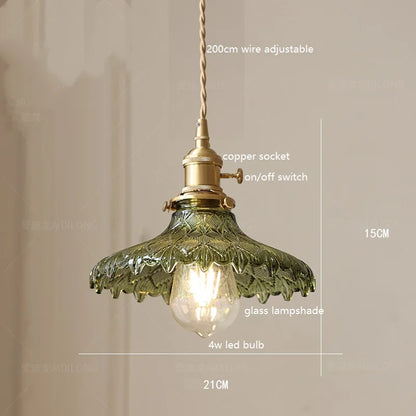 Decorbites™ Grüne Glas-LED-Hängeleuchte mit Kupfer-Holzgriff für modernes nordisches Heimdekoration