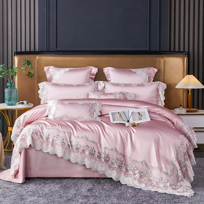 Decorbites™ Spitze Seiden-Baumwoll-Luxus-Französisches-Brautbettwäsche-Set für schicke Prinzessinnen-Schlafzimmer