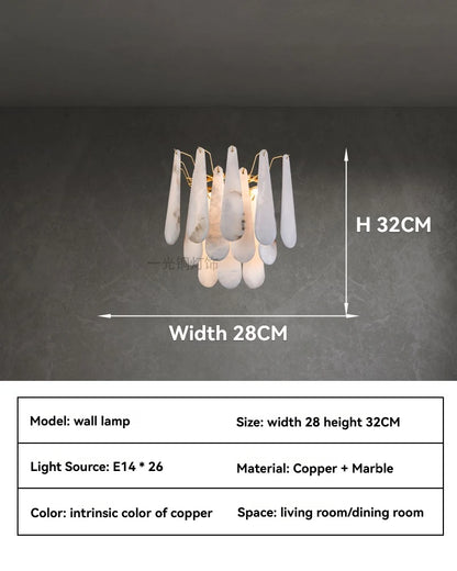 Französisches Marmor-Hängeleuchte Modern Kupfer E14 LED Wassertropfen-Kronleuchter für Wohnzimmer Esszimmer Schlafzimmer Heimdekoration Leuchten