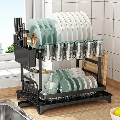 Decorbites™ Küchen-Geschirr-Abtropfgestell mit Stäbchenbehälter - Platzsparender Arbeitsplatten-Organizer