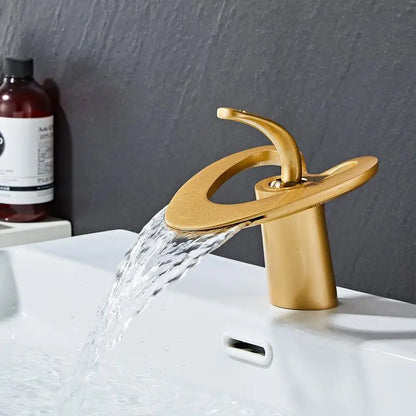 Decorbites™ Golden/Weißes Beckenarmatur: Schwarzes Messing-Wasserfall-Waschbeckenmischer, Heiß & Kalt.