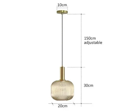 Nordic Ribbed Glass Pendant Light in Green, Grey or Amber
