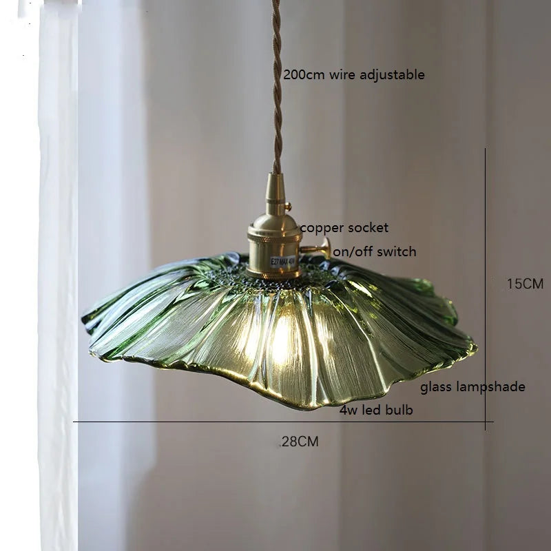 Decorbites™ Grüne Glas-LED-Hängeleuchte mit Kupfer-Holzgriff für modernes nordisches Heimdekoration