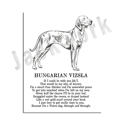 Decorbites™ Hunderassens-Gedichtposter-Sammlung: Vizsla, Pomeranian, Manchester Terrier und mehr