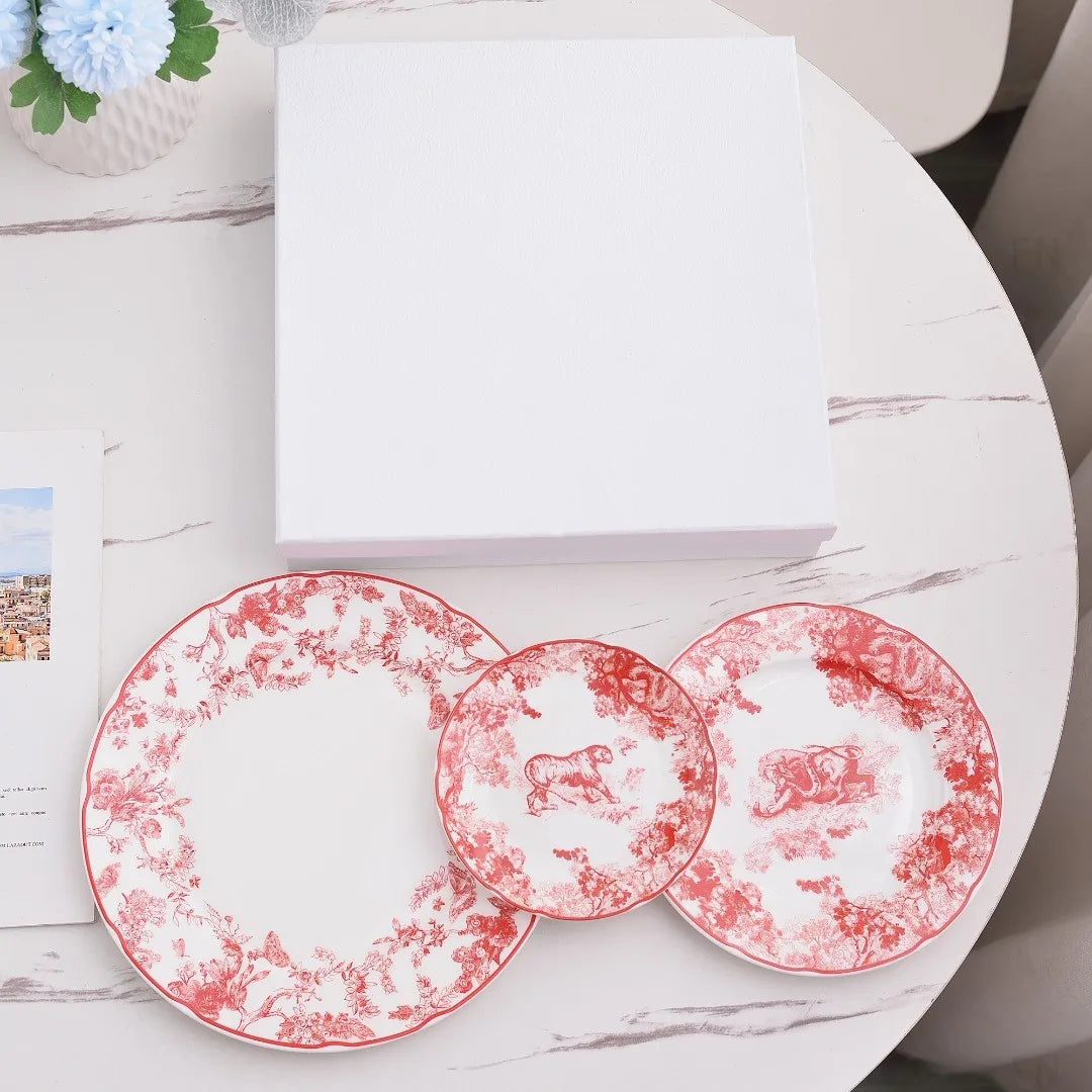 Decorbites™ Dschungel Bone China Dessertteller, Desserttablett, Snackteller - Tischgeschirr Besteck