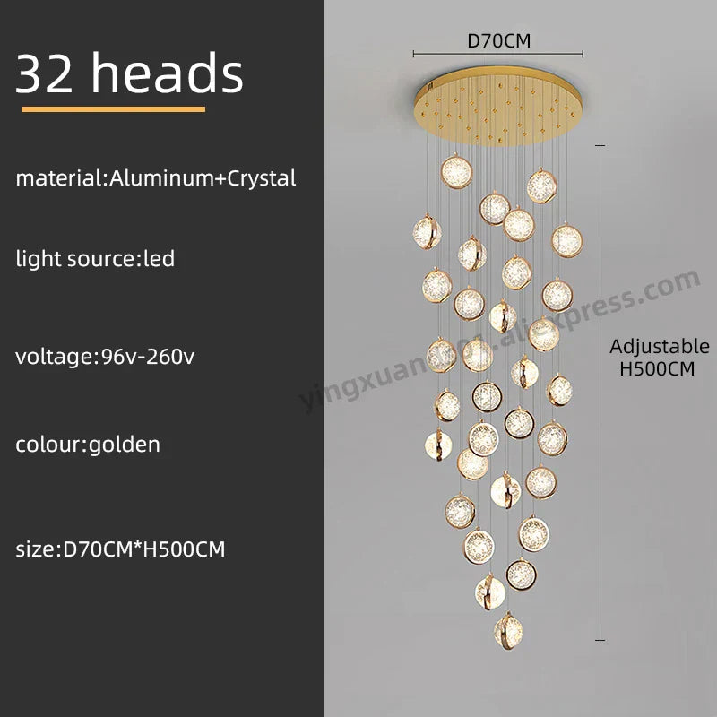 DecorBites™ Crystal Ball LED Rotating Stair Chandelier - Nordic Luxury Loft Bubble Design