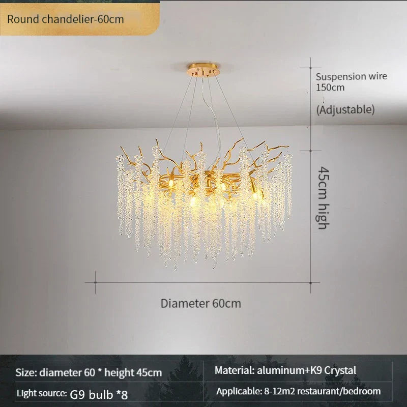 Gold Crystal Branch Chandelier Silver Body D100cm