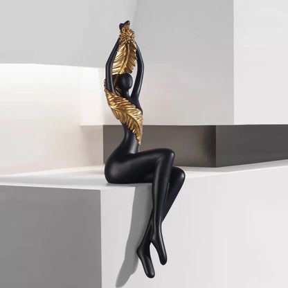 Decorbites™ Große Nackte Federbekleidete Körperskulptur | Moderne Abstrakte Sitzende Figurin-Statuen