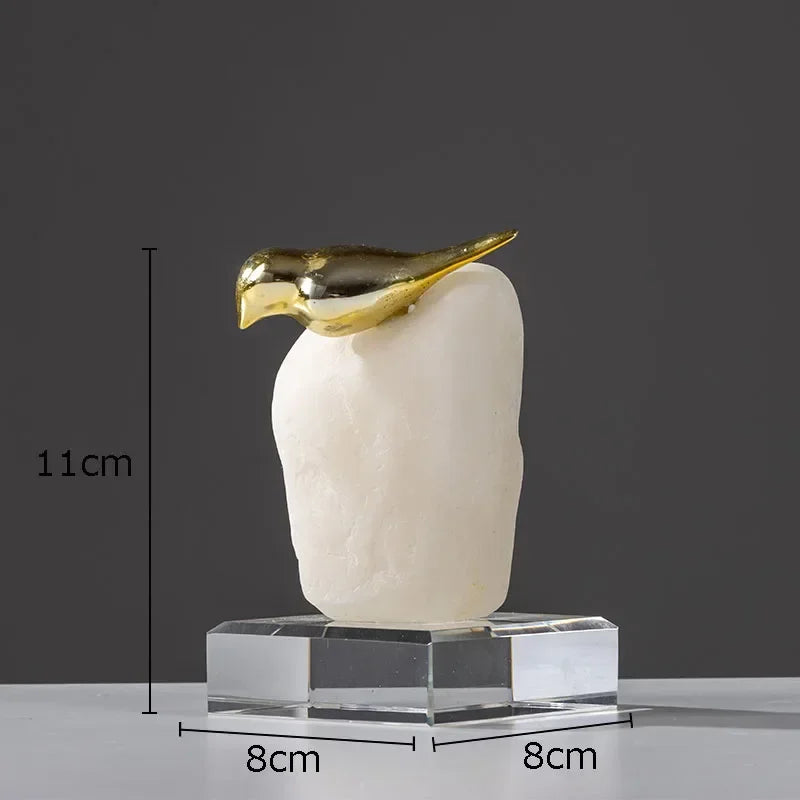 Decorbites™ Goldener Vogel-Statue Kristallbasis Schreibtisch-Dekoration, vergoldete moderne Heimdekoration