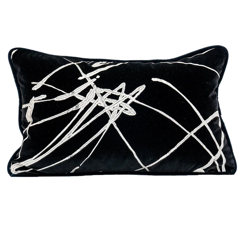 Navy Velvet Embroidered Cushion