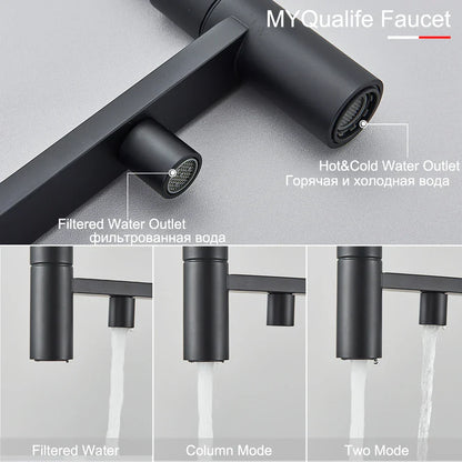 Decorbites™ Schwarz gefilterter Küchenarmatur Messing Doppelgriff Reines Wasser Mischbatterie