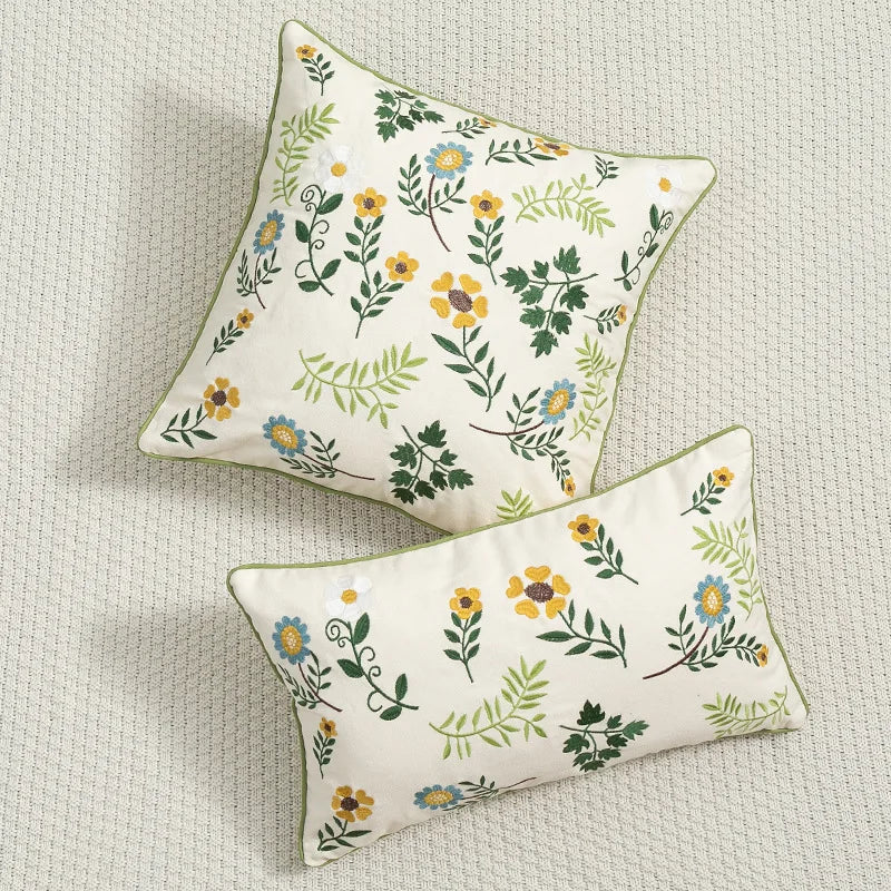 Decorbites™ Daisy Floral Grüne Blätter Stickerei Kissenbezug für Wohnzimmer Schlafzimmer