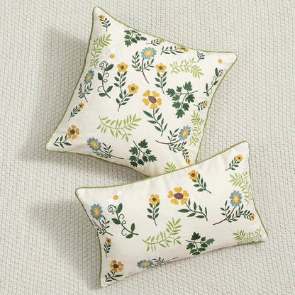Decorbites™ Daisy Floral Grüne Blätter Stickerei Kissenbezug für Wohnzimmer Schlafzimmer