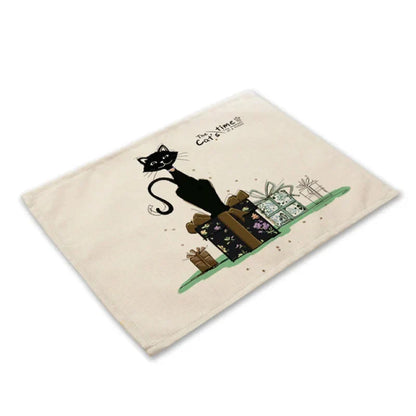 Decorbites™ Schwarze Katze Leinen-Platzset für Esstisch & Küchendekoration