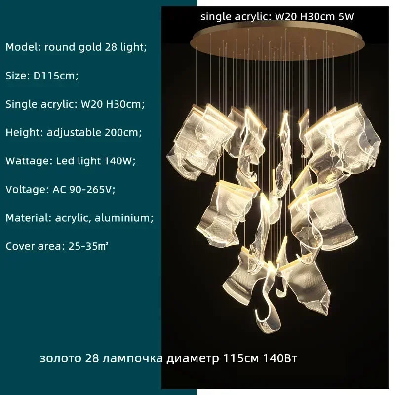 Decorbites™ Acryl-Blätter-Kronleuchter LED-Leuchte dimmbar Luxus-Pendant für die Hausdekoration