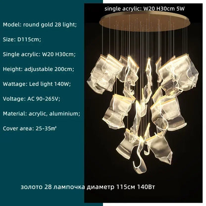 Decorbites™ Acryl-Blätter-Kronleuchter LED-Leuchte dimmbar Luxus-Pendant für die Hausdekoration
