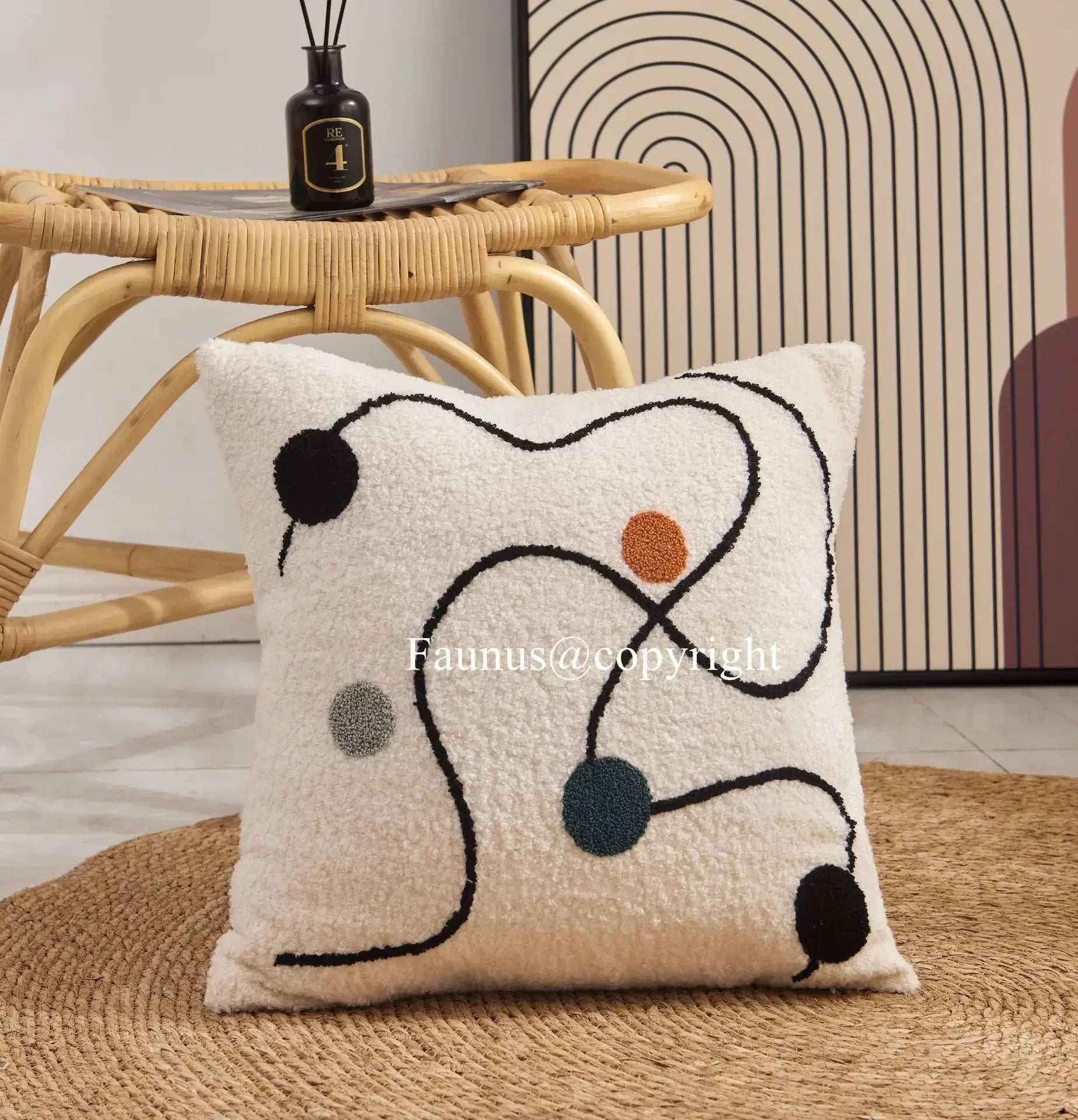 Beige Abstract Wool Pillow