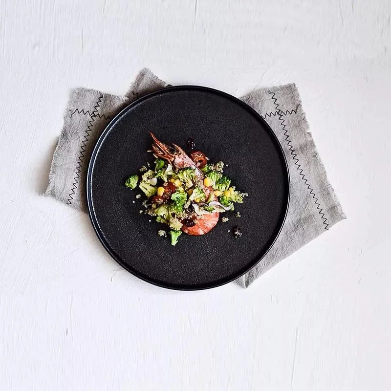 Decorbites™ Schwarzer Keramik-Essens-Teller Steak-Salat-Mittagsteller Tablett – Hotel-Restaurant-Tischgeschirr