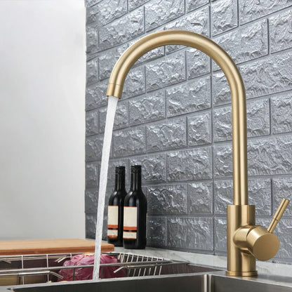 DecorBites™ Gold Stainless Steel Kitchen Faucet: Deck Mounted Hot Cold Water Mixer Taps