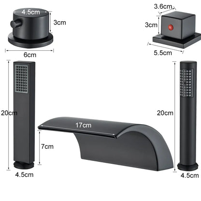 Decorbites™ Schwarze Messing Wasserfall Badewannenarmatur mit drei Griffen Heiß-Kalt-Mischer