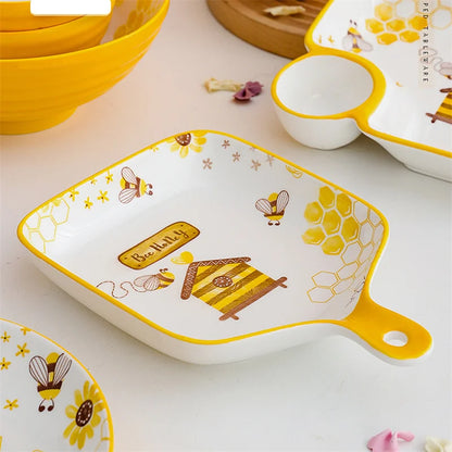 Decorbites™ Kleine Biene Keramik-Teller mit Griff: Multifunktions-Backblech für Desserts & Snacks