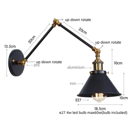 Decorbites™ Eisen LED Wandlampe mit Zugschalter Industrie Vintage Loft Treppenbeleuchtung