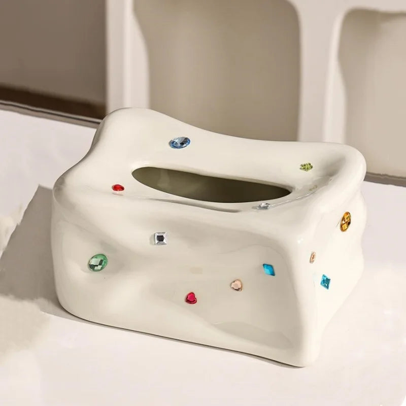 Decorbites™ Herz-Edelstein-Tissuebox & Papiertuchhalter: Desktop-Aufbewahrung & Heimdekoration
