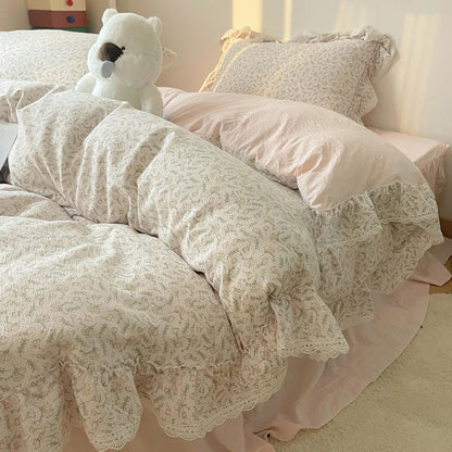 Decorbites™ Korean Lace Ruffles Bettwäsche-Set mit Bettrock, weiches hautfreundliches Material
