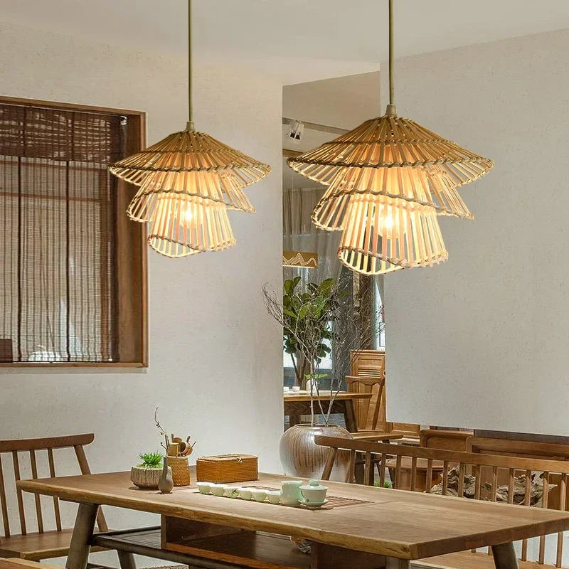 Decorbites™ Bambus-Rattan-Hängeleuchte Geflochtener Kronleuchter Korb-Lampe