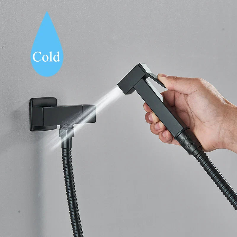 Decorbites™ Schwarze Messing-Bidetarmatur: Einhebel-Kaltwassertemperatur, Handbrause, Hygienischer Duschreiniger