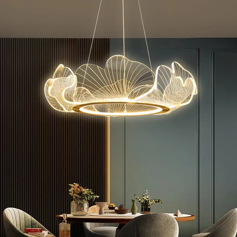 DecorBites™ Ginkgo Gold Acrylic LED Pendant Light - Modern Minimalism Chandelier