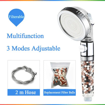 DecorBites™ 3-Function High Pressure Anion Filter Shower Head with Stop Button