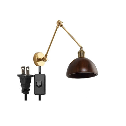 DecorBites™ Copper Swing Arm LED Wall Sconce with Pull Chain Switch, Modern Nordic Wooden Lamp