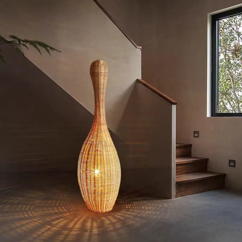 Decorbites™ Bambus-Bodenleuchte: Einzigartige Rattan-Lampe für Wohnzimmer, Schlafzimmer und Teehäuschen-Dekoration