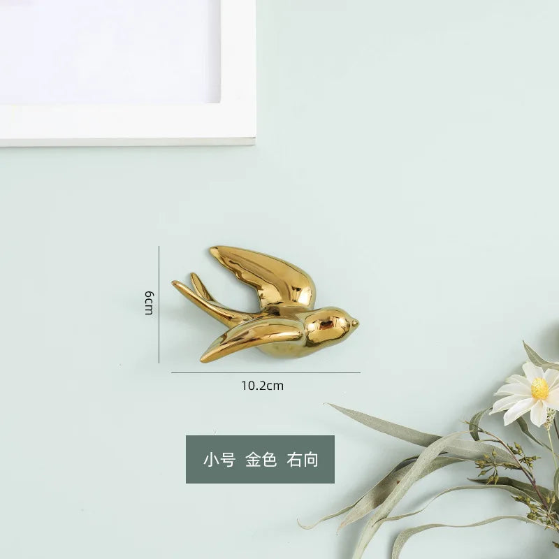 Decorbites™ Goldener Vogel-Schwalben-Skulptur Wanddekoration Dreidimensionale Handwerkskunst