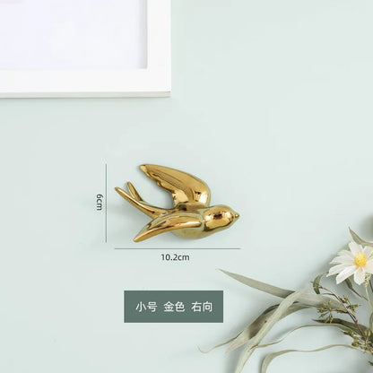 Decorbites™ Goldener Vogel-Schwalben-Skulptur Wanddekoration Dreidimensionale Handwerkskunst