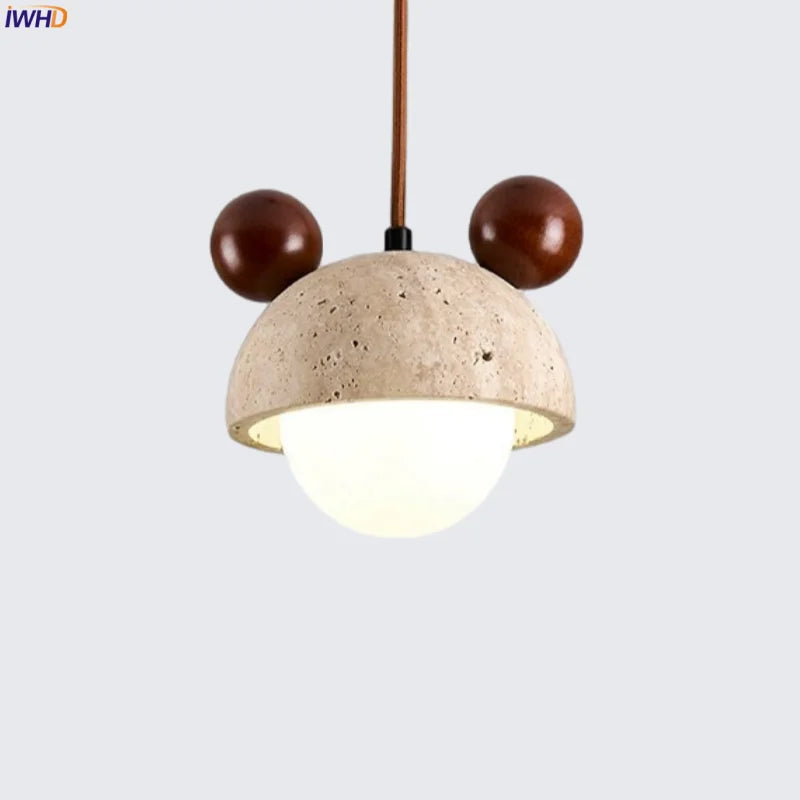 Decorbites™ Sahneglas-LED-Hängeleuchte Modern Holz Gelber Travertin-Hängeleuchte