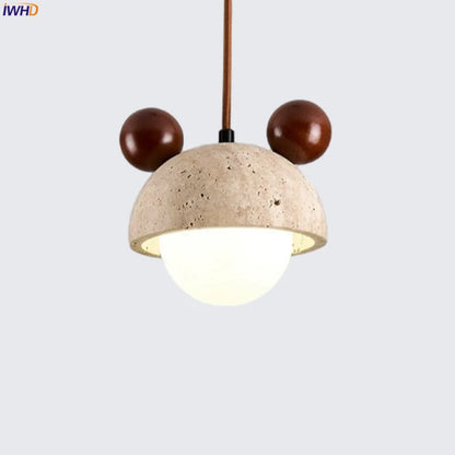 Decorbites™ Sahneglas-LED-Hängeleuchte Modern Holz Gelber Travertin-Hängeleuchte