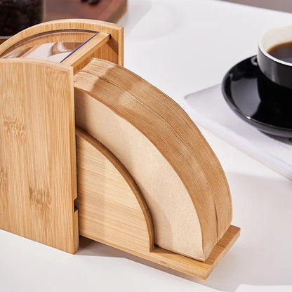 Decorbites™ Bambus-Kaffeefilter-Halter: Kapazität für 100 Stück mit staubdichtem Deckel