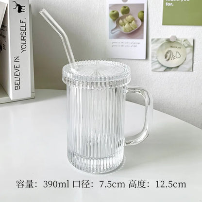 Decorbites™ Glasstrohhalm-Becher-Set | Japanischer Stil Kaffee-Tee-Milch-Becher mit Deckel