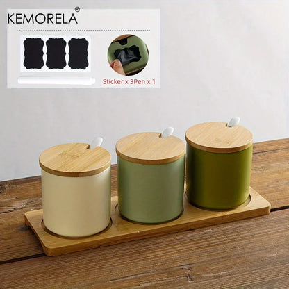 Decorbites™ Japanisches Retro-Keramik-Gewürzgefäß-Set mit Tablett - 3-teiliges Küchenorganizer