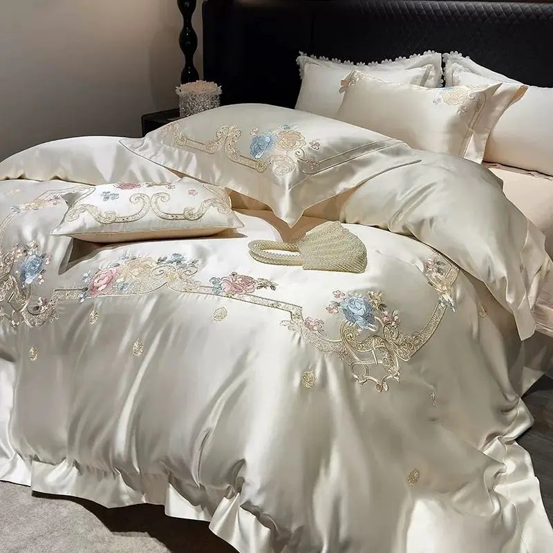 Cream Brocade Bedding Set