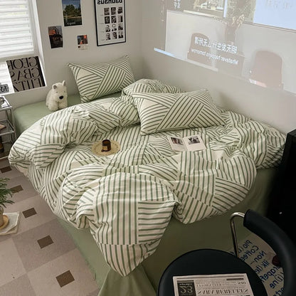 DecorBites™ Grid Print Cotton Bedding Set for Single Double Beds