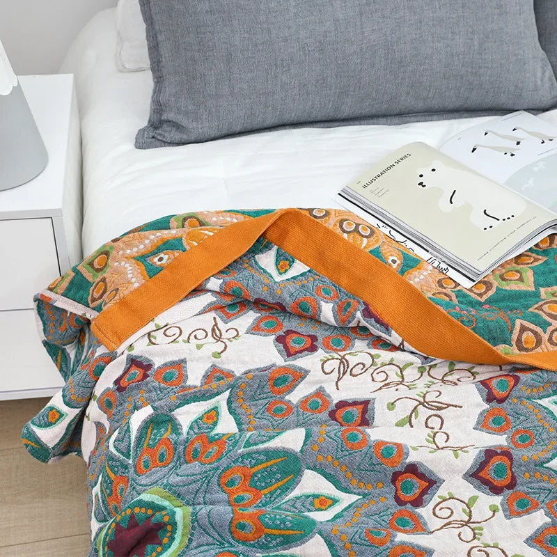 Decorbites™ Boho-Mandala-Baumwolldecke für den Sommer – Doppelseitige weiche Wurfdecke für Betten, Sofas