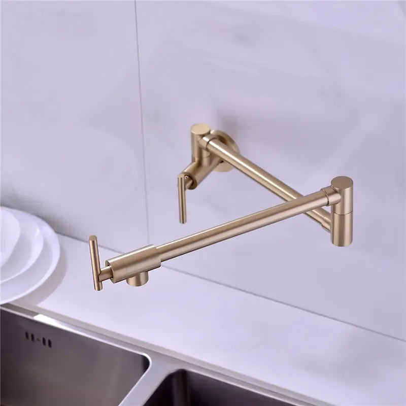 Decorbites™ Gebürstetes Gold Küchen-Topf-Füller-Wandarmhahn Einziger Kalt Wasser Klappbarer Auslauf