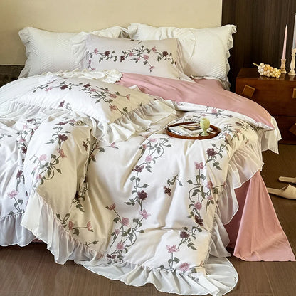 Decorbites™ Spitzen-Volants-Prinzessin-Baumwoll-Bettwäsche-Set, Blumen-Quiltbezug, Mädchen-Hochzeits-Heimtextilien