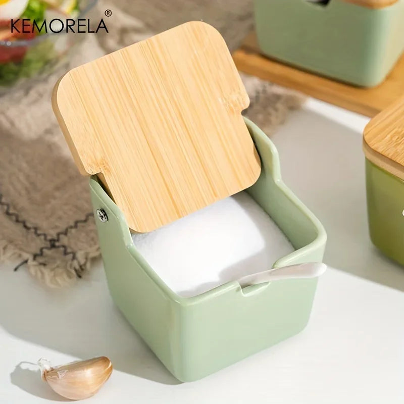 Decorbites™ Japanisches Retro-Keramik-Gewürzgefäß-Set mit Tablett - 3-teiliges Küchenorganizer